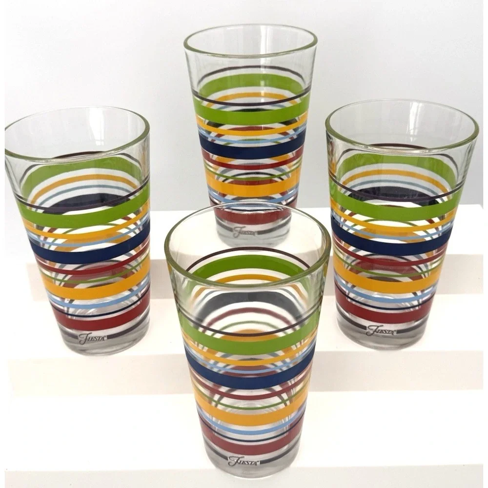 Libbey Fiestaware Tumblers Fiesta Stripes Mambo Drinking Glass 16oz Retired 4 Pc